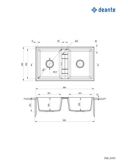 Deante Eridan Granīta izlietne, 2-bļodas ZQE_N203