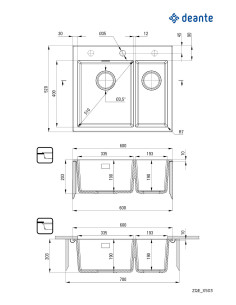 Deante Eridan Granīta izlietne, 1,5 bļoda ZQE_S503 2