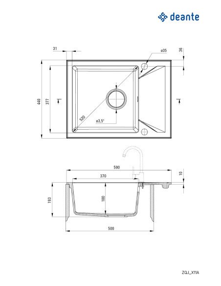 Deante Evora Granīta izlietne, 1 bļoda ar noteku ZQJ_A11A