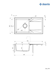 Deante Evora Granīta izlietne, 1 bļoda ar noteku ZQJ_T113 2