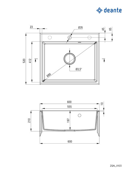 Deante Andante Granīta izlietne, 1 bļoda ZQN_7103