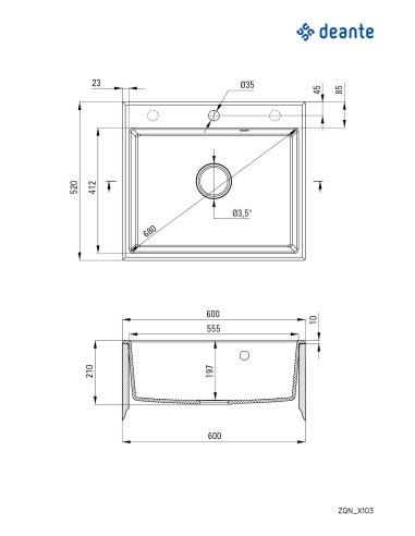 Deante Andante Granīta izlietne, 1 bļoda ZQN_G103