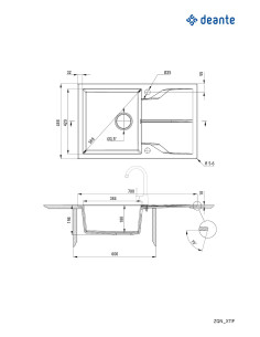 Deante Andante Flush granīta izlietne, 1 bļoda ar noteci - iebūvējama ZQN_A11F 2