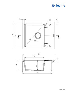 Deante Andante Granīta izlietne, 1 bļoda ar noteku ZQN_211A 2