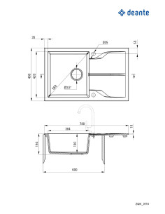 Deante Andante Granīta izlietne, 1 bļoda ar noteku ZQN_G113 2