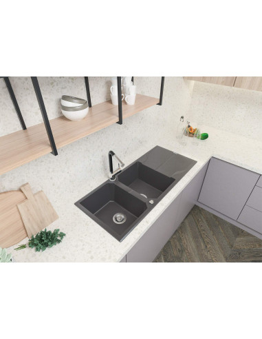 Deante Andante Granīta izlietne, 2-bļoda ar noteku ZQN_S213