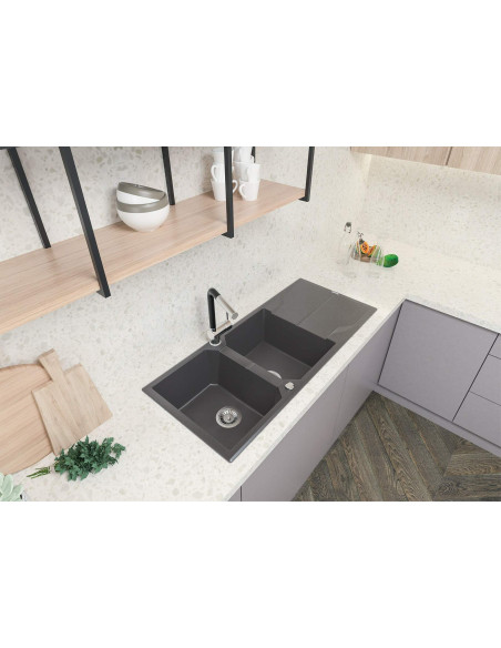 Deante Andante Granīta izlietne, 2-bļoda ar noteku ZQN_S213