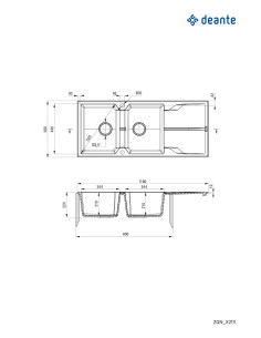 Deante Andante Granīta izlietne, 2-bļoda ar noteku ZQN_T213 2