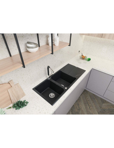 Deante Andante Granīta izlietne, 2-bļoda ar noteku ZQN_N213