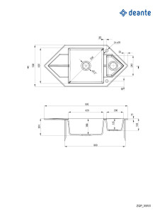 Deante Hexon granīta izlietne, 1,5 bļoda ar noteku — Space-Saver ZQP_S653 2