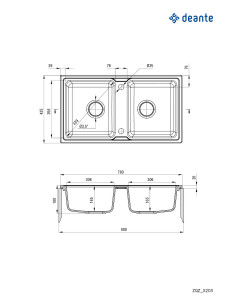 Deante Zorba Granīta izlietne, 2-bļodas ZQZ_2203 2