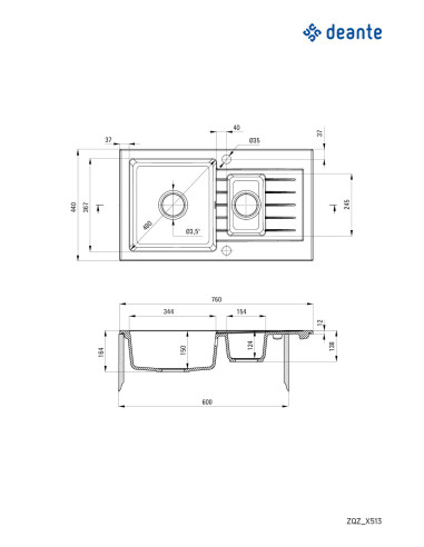 Deante Zorba Granīta izlietne, 1,5 bļoda ar noteci ZQZ_G513