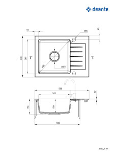 Deante Zorba Granīta izlietne, 1 bļoda ar noteku ZQZ_T11A 2