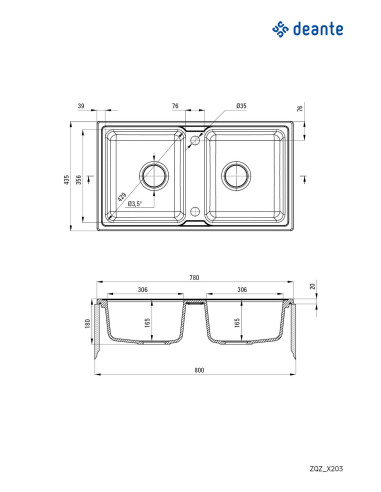 Deante Zorba Granīta izlietne, 2-bļodas ZQZ_T203