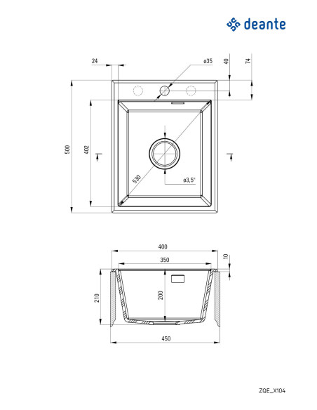 Deante Eridan Granīta izlietne, 1 bļoda ZQE_A104