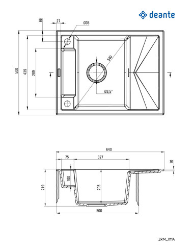Deante Magnetic Magnetic granīta izlietne, 1 bļoda ar notecinājumu ZRM_G11A