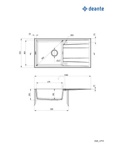 Deante Eridan granīta izlietne, 1 bļoda ar notecinājumu ZQE_G713 2