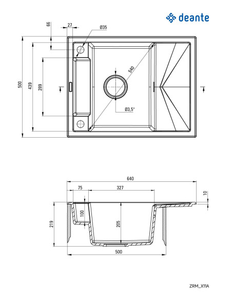 Deante Magnetic Magnetic granīta izlietne, 1 bļoda ar notecinājumu ZRM_A11A
