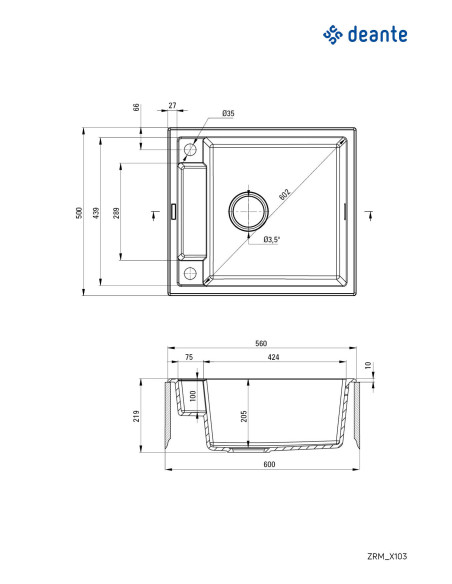 Deante Magnetic Magnetic granīta izlietne, 1 bļoda ZRM_G103