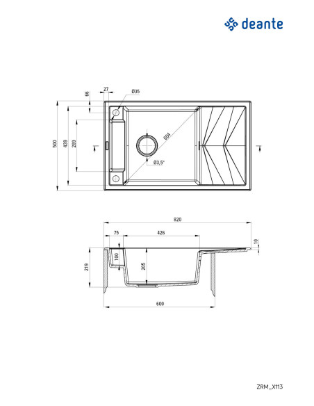 Deante Magnetic Magnetic granīta izlietne, 1 bļoda ar notecinājumu ZRM_G113