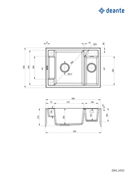 Deante Magnetic Magnetic granīta izlietne, 1,5 bļodas ZRM_G503