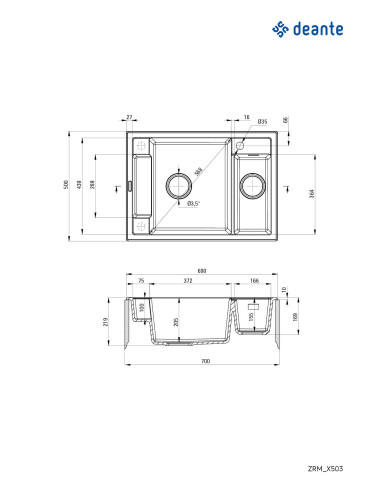 Deante Magnetic Magnetic granīta izlietne, 1,5 bļodas ZRM_N503