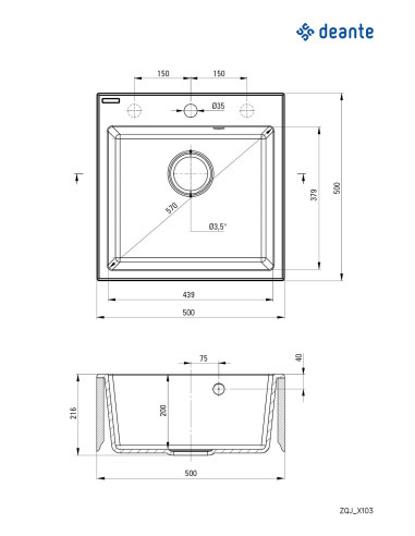 Deante Evora Granīta izlietne, 1 bļoda ZQJ_T103