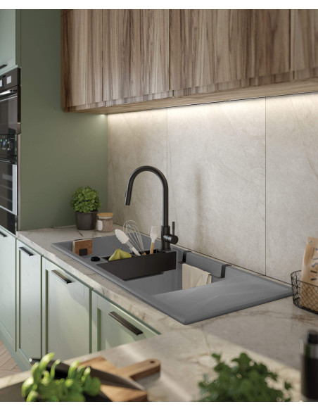 Deante Magnetic Magnētiskā granīta izlietne, 2-bļoda ar noteci ZRM_S213