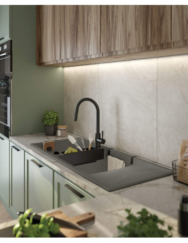 Deante Magnetic Magnētiskā granīta izlietne, 2-bļoda ar noteci ZRM_T213