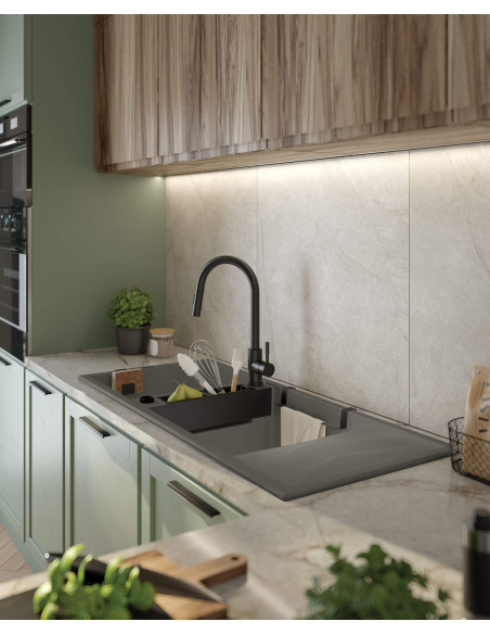 Deante Magnetic Magnētiskā granīta izlietne, 2-bļoda ar noteci ZRM_T213