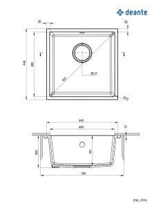 Deante Corda granīta izlietne, 1 bļoda, zem stiprinājuma ZQA_N10A 2