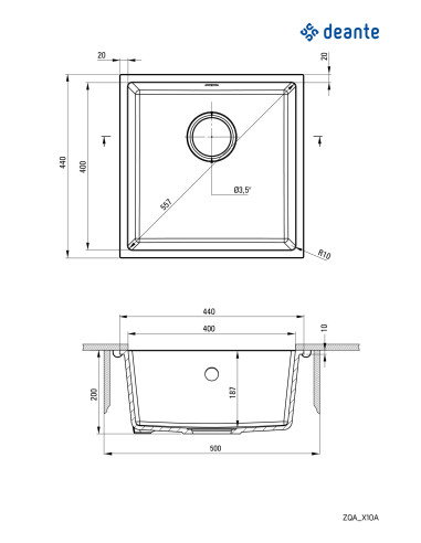 Deante Corda Granīta izlietne, 1 bļoda, zem stiprinājuma ZQA_T10A