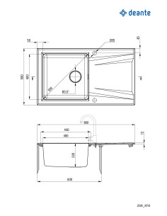 Deante Prime Granīta-tērauda izlietne, 1 bļoda ar notecināšanas sistēmu ZSR_T113 2
