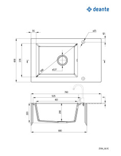 Deante Andante Glass stikla-granīta izlietne, 1 bļoda ar notecināšanas sistēmu ZSN_GL1C 2