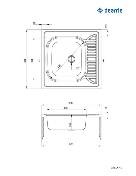 Deante Tango Tērauda izlietne, 1 bļoda ar notecināšanas sistēmu - uzliekama ZE6_0140