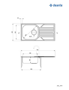 Deante Legato Steel izlietne, 1 bļoda ar noteku - 3,5" notekas ZEL_3113 2