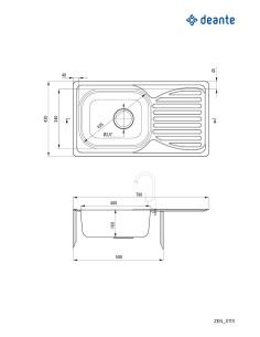 Deante Doppio tērauda izlietne, 1 bļoda ar noteci ZEN_0113 2