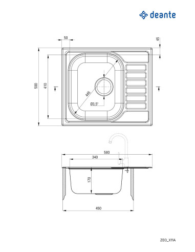 Deante Soul Steel izlietne, 1-bļoda ar noteku ZEO_311A