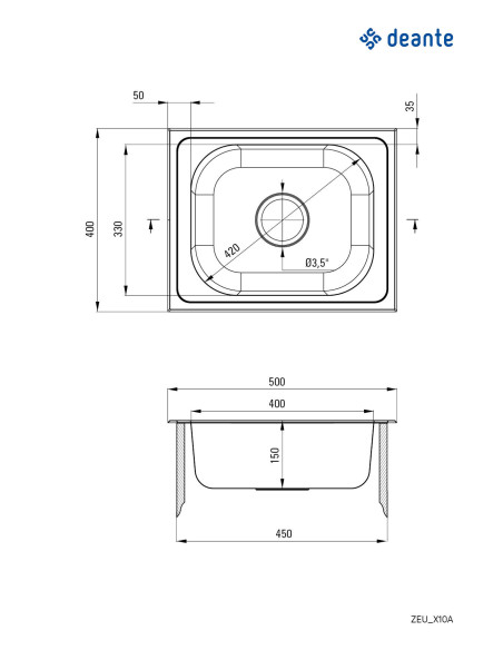 Deante Techno Steel izlietne, 1-bļoda ZEU_010A