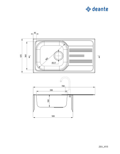 Deante Xylo tērauda izlietne, 1 bļoda ar notecinātāju ZEX_0113