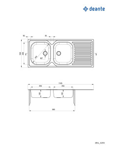 Deante Techno tērauda izlietne, 2 bļodas ar notecinātāju ZEU_3210 2