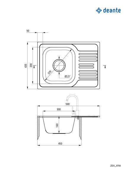 Deante Xylo tērauda izlietne, 1 bļoda ar notecinātāju ZEX_011A