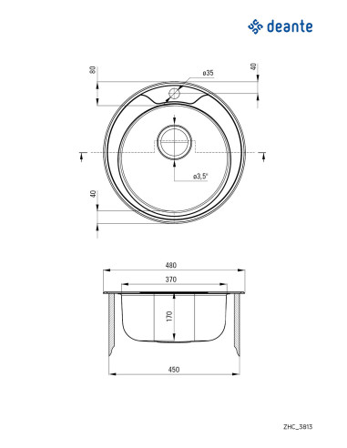 Deante Twist tērauda izlietne, 1 bļoda ZHC_3813