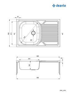 Deante Tango tērauda izlietne, 1 bļoda ar notecinājumu - uzliekama ZM5_0110 2