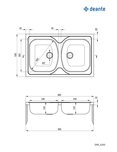 Deante Tango tērauda izlietne, 2 bļodas - uzliekama ZM5_0200