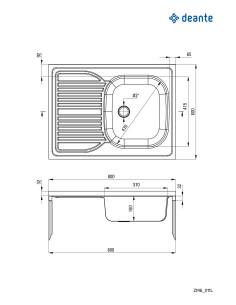 Deante Tango tērauda izlietne, 1 bļoda ar notecinājumu, kreisajā pusē - uzliekama ZM6_011L 2