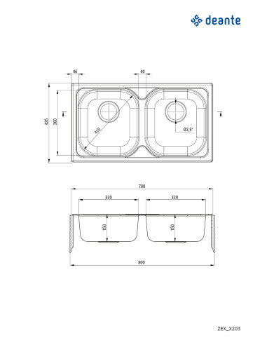 Ražota Xylo tērauda izlietne, 2 bļodas ZEX_0203