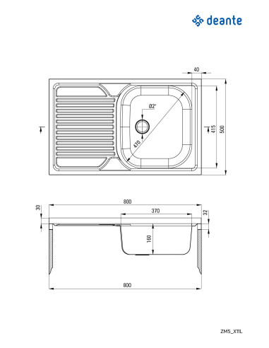 Deante Tango tērauda izlietne, 1 bļoda ar notecinājumu, kreisajā pusē - uzliekama ZM5_011L