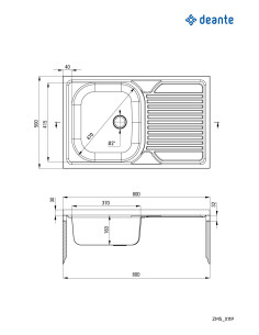 Deante Tango tērauda izlietne, 1 bļoda ar notecinājumu, labajā pusē - uzliekama ZM5_011P 2
