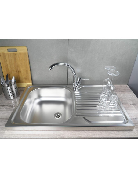 Deante Tango tērauda izlietne, 1 bļoda ar notecinājumu - Uzliekama ZM5_3110